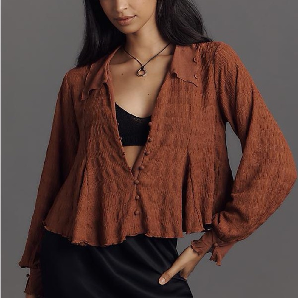 Anthropologie Women's Rust Button-Front Long-Sleeve Top